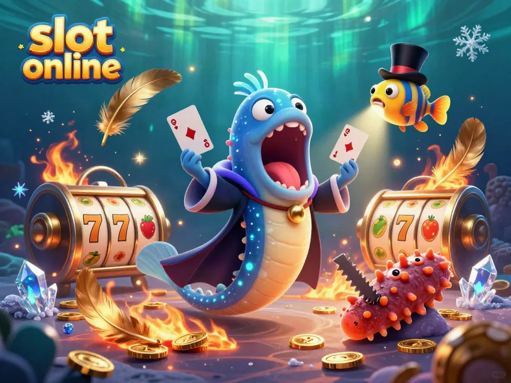 Spin the reels in this vibrant slot online scene filled with underwater characters and rich casino elements.