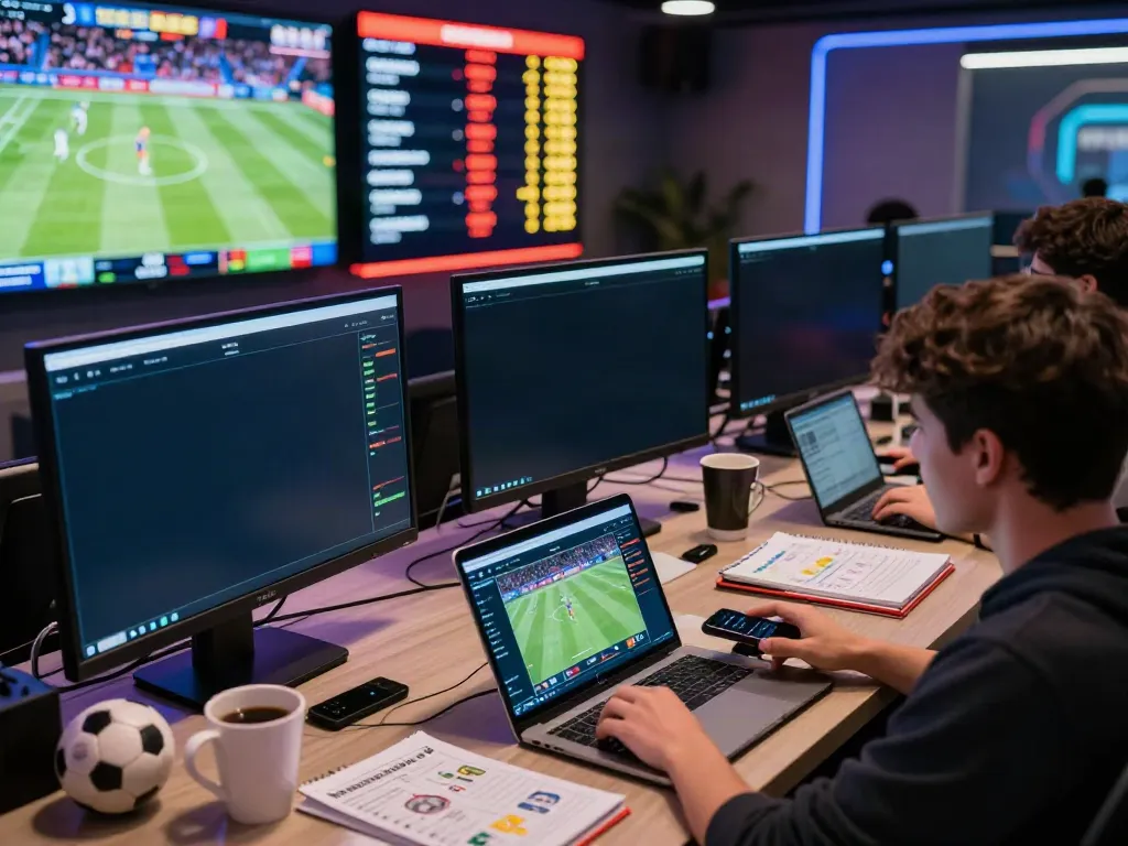 Engaged users analyzing match statistics and digital odds at WWBOLA sports betting platform.