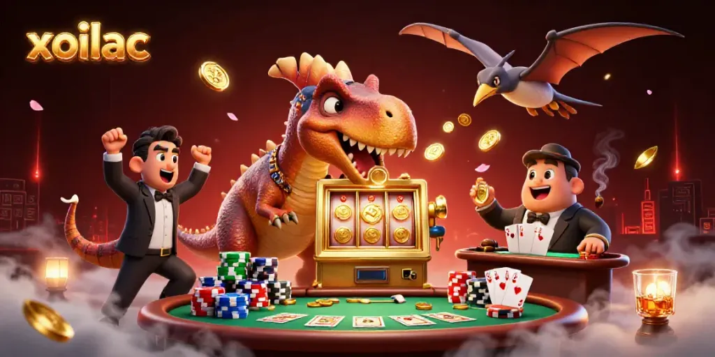 Experience thrilling action as Xoilac streams jackpots and excitement with casino characters.