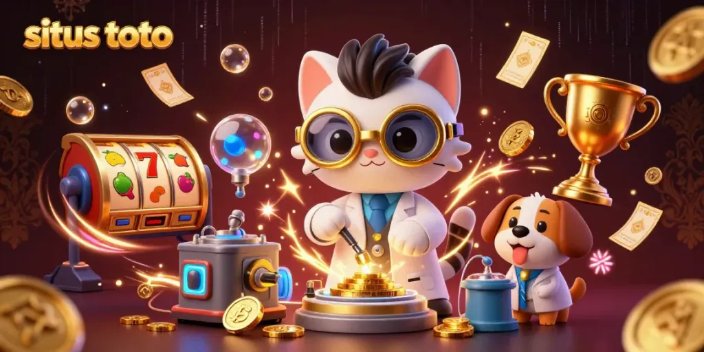 Experience the excitement of situs toto with dynamic casino elements in a vibrant 3D illustration.