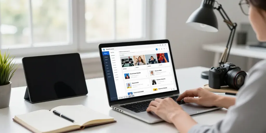 Engaging workspace showing organized 링크모음 links on a laptop with natural light.