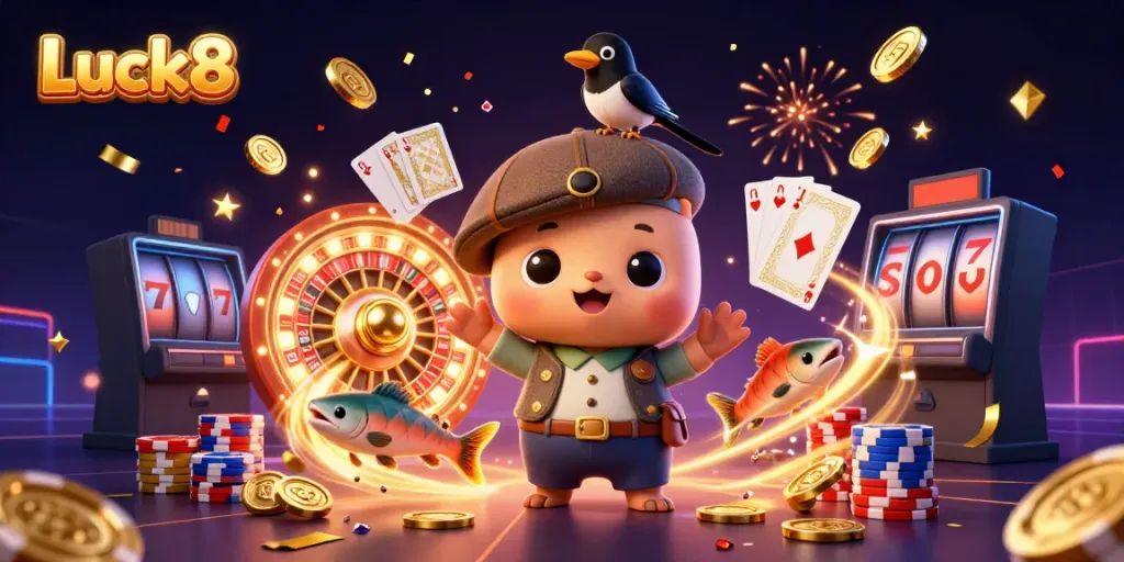 Experience the excitement of Luck8 with vibrant casino games and playful characters.