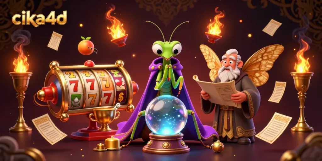 Engage in thrilling gameplay with CIKA4D featuring mystical fortune teller and vibrant slot elements.