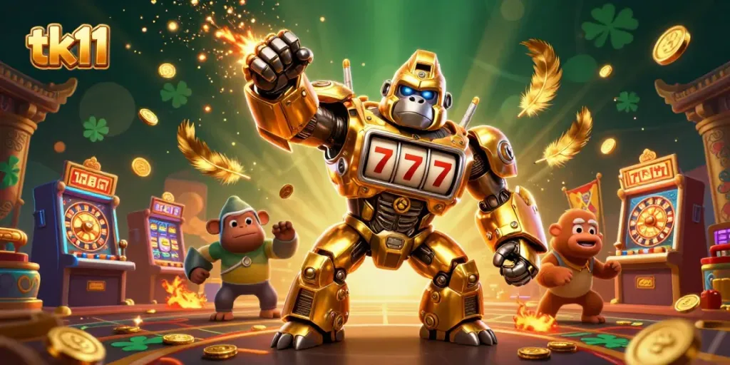Engage in thrilling slots action with the tk11 golden gorilla mech and dynamic casino elements.