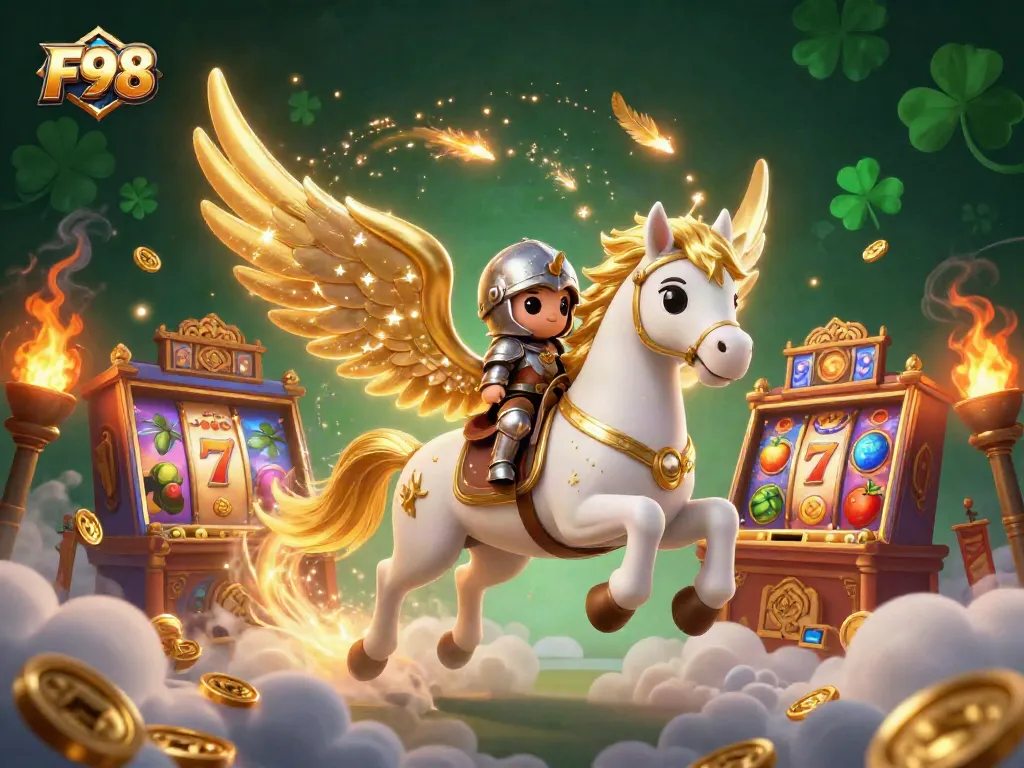 Engage in the rich allure of F98, with a vibrant slots scene featuring golden treasures.