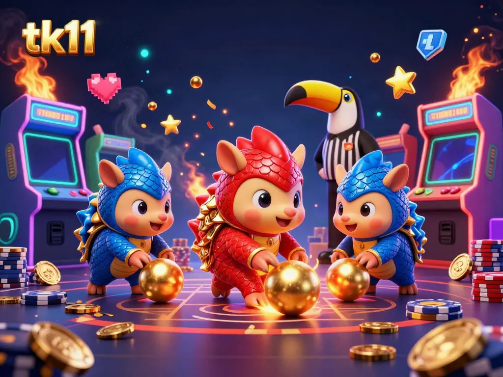 tk11 pangolins in a vibrant casino scene rolling chips and competing, showcasing a dynamic gambling atmosphere