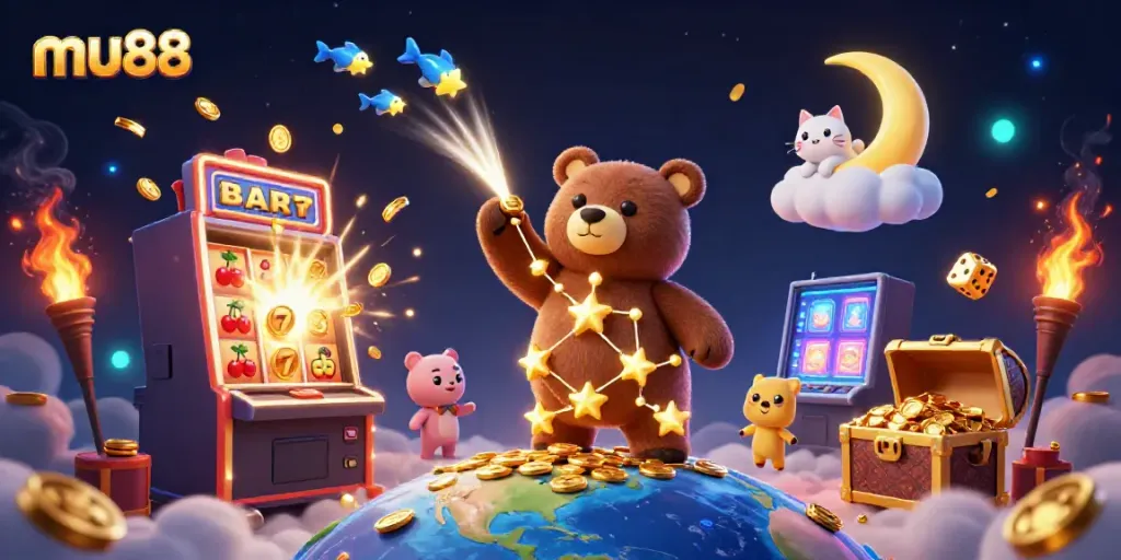 Experience excitement with mu88's vibrant 3D carnival of games and celestial characters.