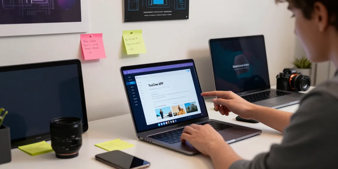 Usuário baixa a versão antiga do YouCine APK em um laptop moderno.