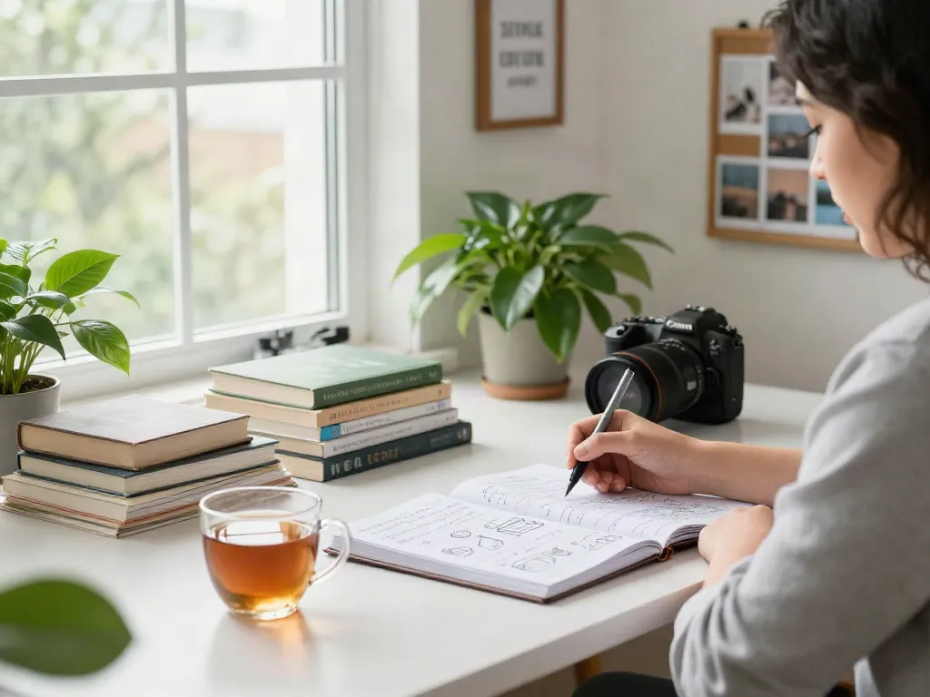 Home office scene capturing more helpful hints for productivity and creativity.