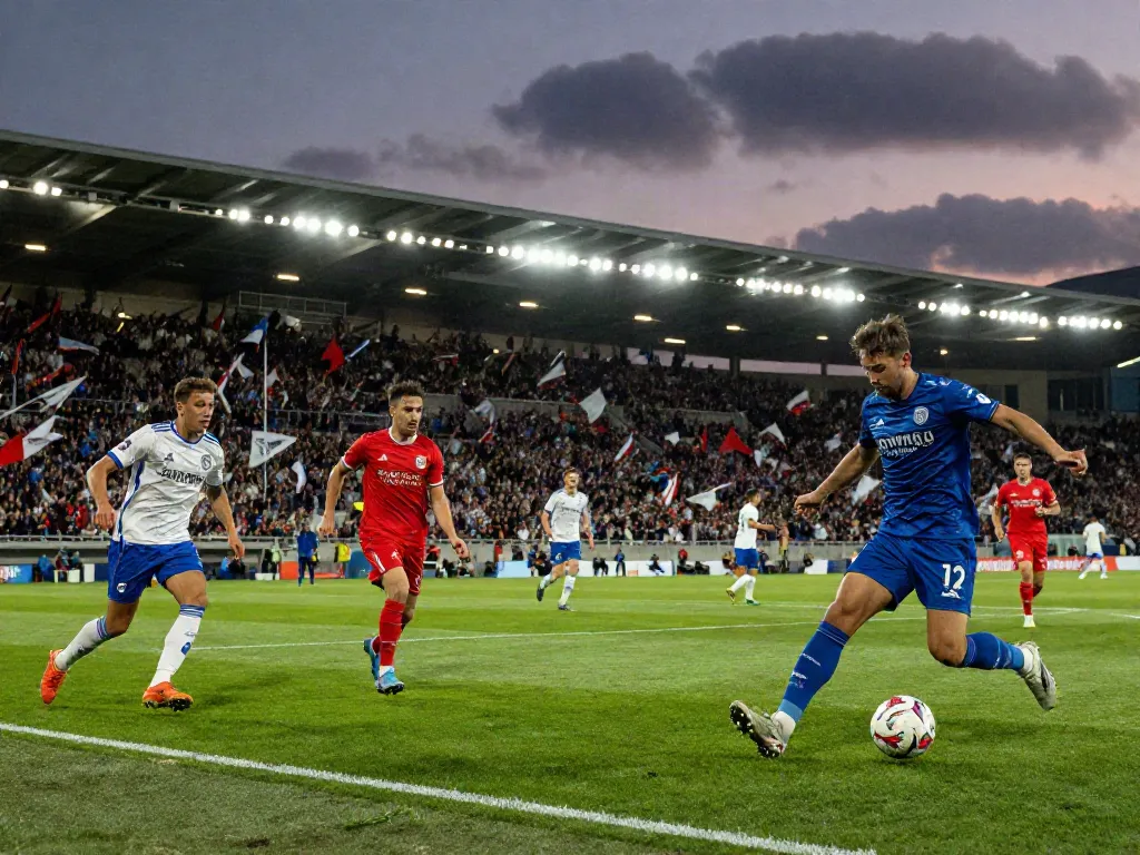 Live soccer match action capturing the excitement of players and fans, with ผลบอลสด highlighted in the midst of the game.