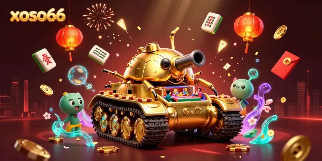 Experience thrilling gameplay with xoso66 in a vibrant 3D casino scene bursting with excitement.