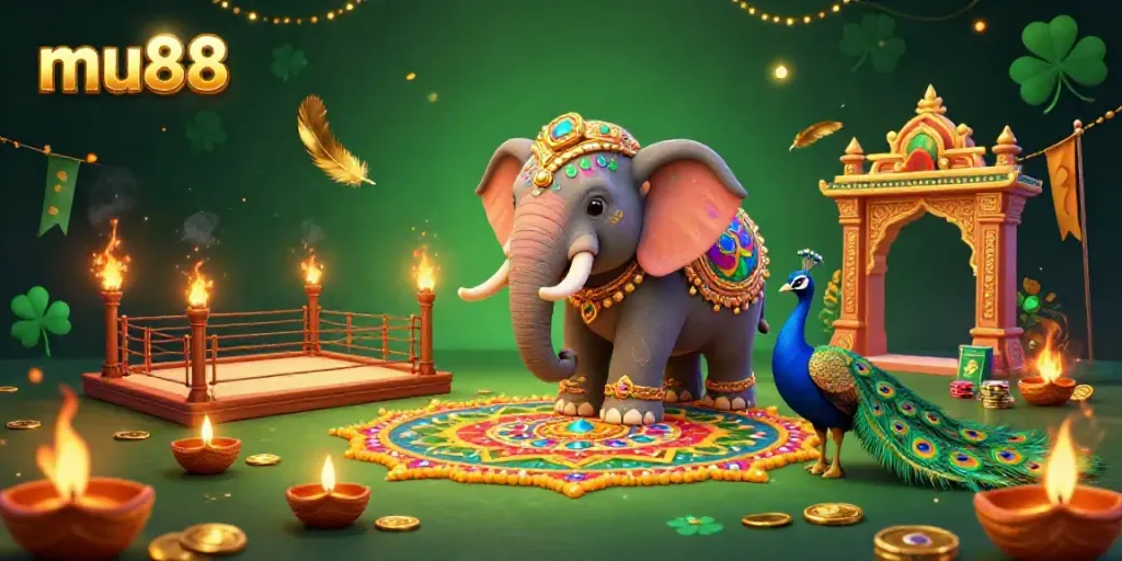 Win big at mu88 with vibrant casino adventures featuring a colorful elephant and peacock in a rich 3D scene.