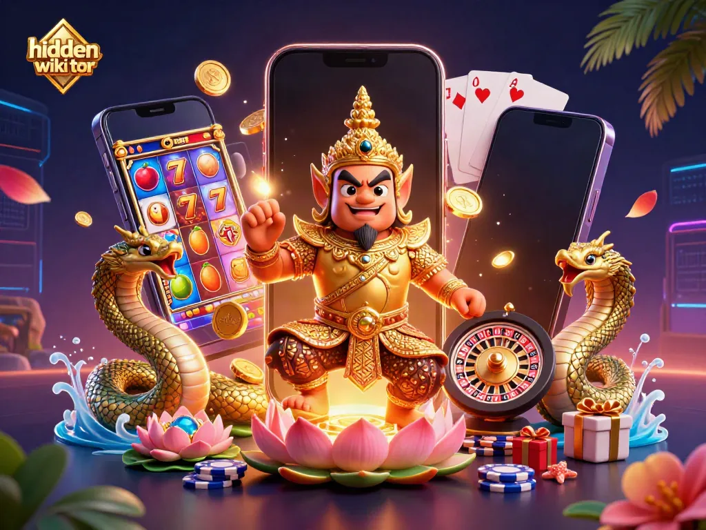 Engage with hidden wiki tor in this vibrant 3D casino illustration featuring slot games and energetic symbols.